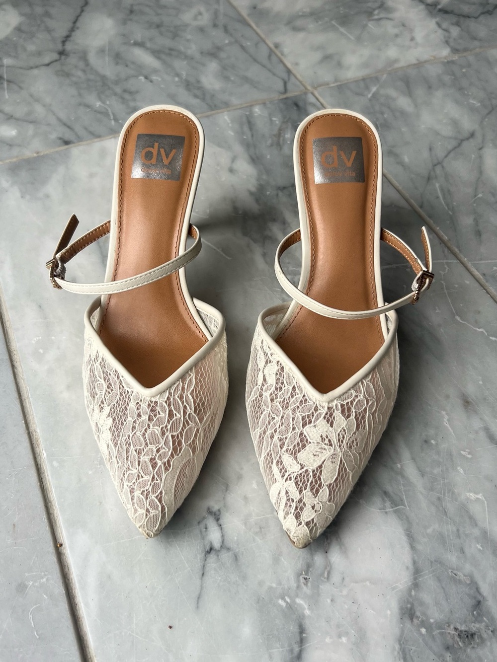 Dolce Vita Cream Lace Pointed Toe Slingback Heels
